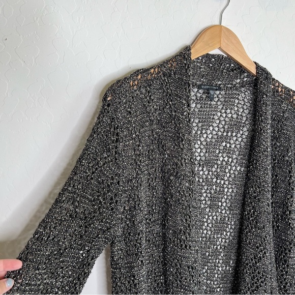 Eileen Fisher Metallic Crochet Knit Open Front Cardigan Cotton Linen - Picture 3 of 8